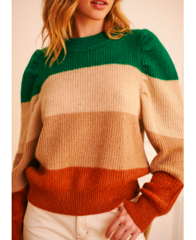 Pull Mikael Stripes de PETITE MENDIGOTE coloris vert #dresscode#mode#colmar boutique créateurs