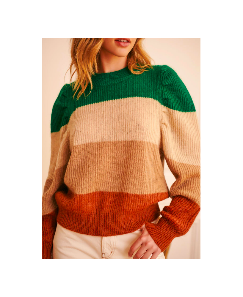 Pull Mikael Stripes de PETITE MENDIGOTE coloris vert #dresscode#mode#colmar boutique créateurs